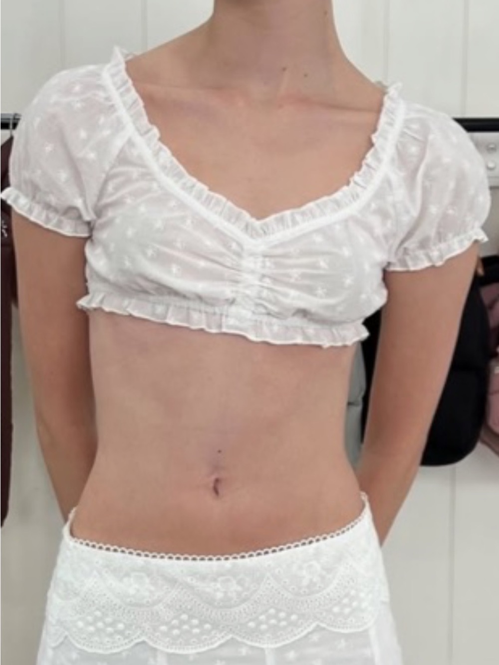 my mum made it White Ruffled Lace Crop Top - Women Intimates & Sleepwear NWT